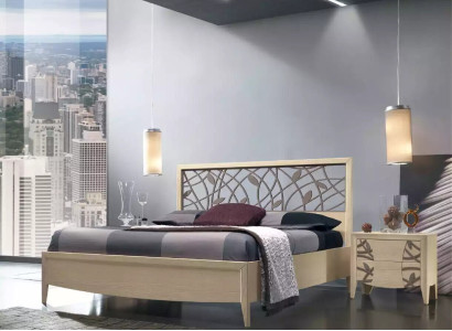 Bed 2x Bedside table Bedroom Design 3 pcs. Complete set new beige